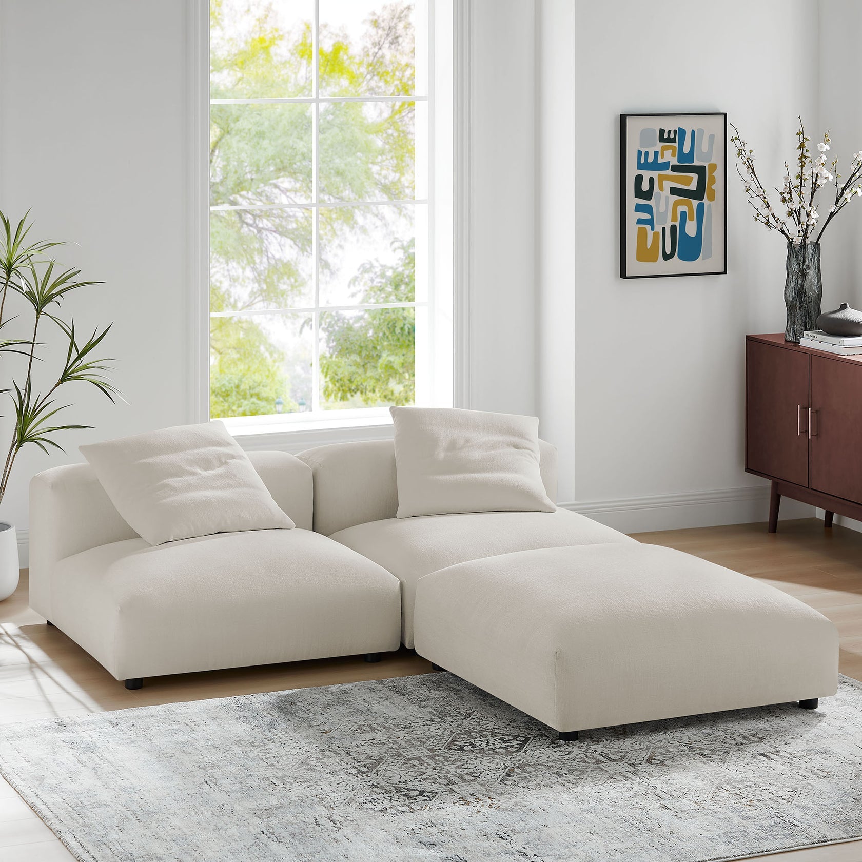 Lumi Modular Corduroy 3-Piece Sectional Sofa - Salt