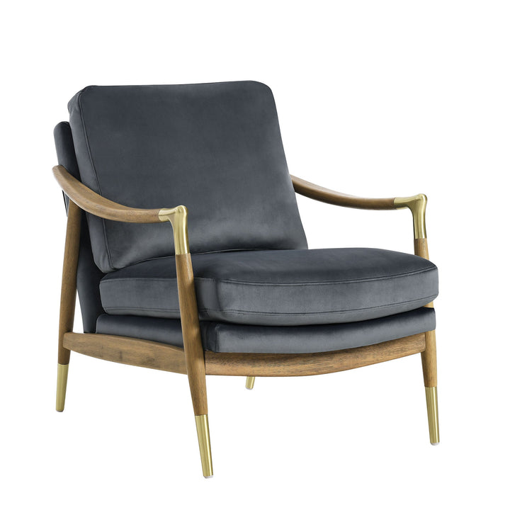 Elvano Performance Velvet Accent Chair – Cadet Blue Walnut Denmark Home