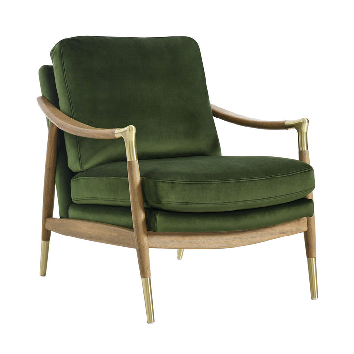 Elvano Performance Velvet Accent Chair – Moss Green Walnut Denmark Home