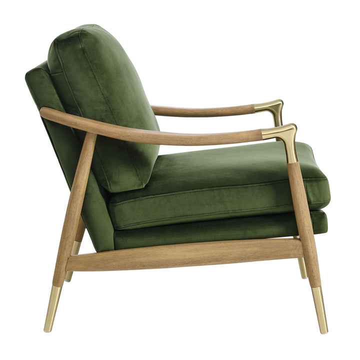 Elvano Performance Velvet Accent Chair – Moss Green Walnut Denmark Home