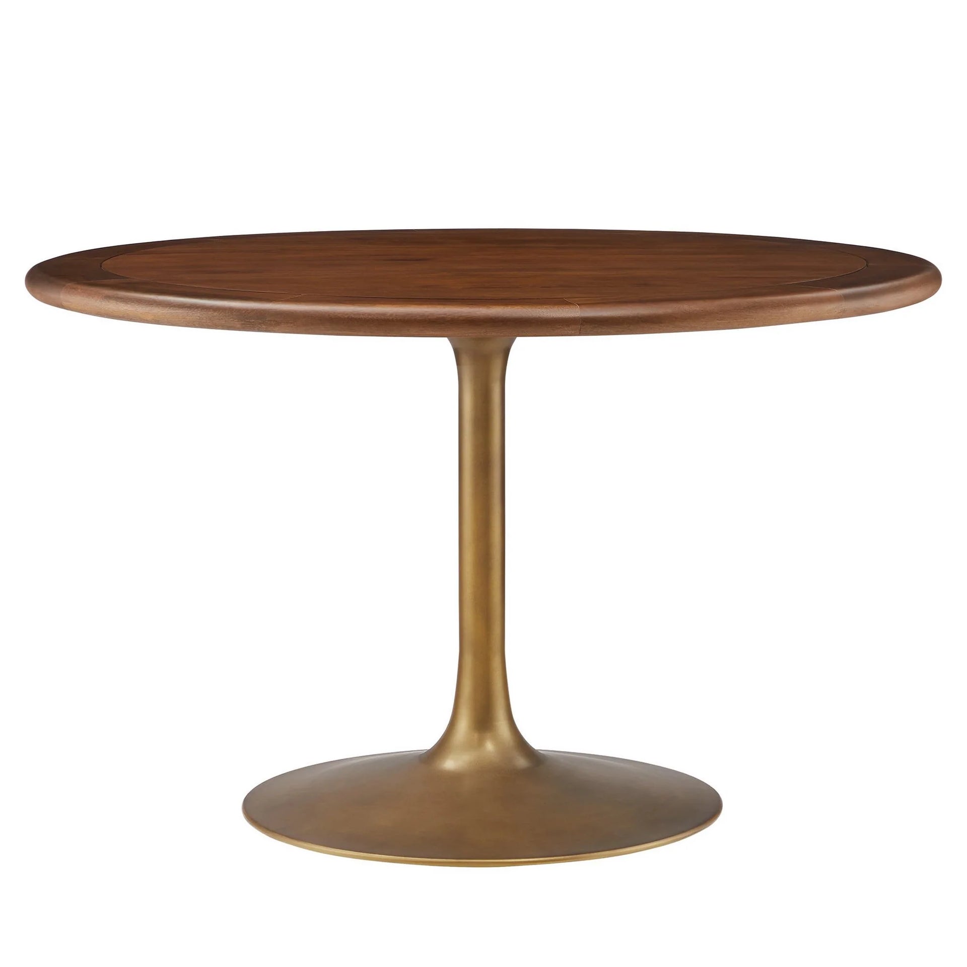 Lippa 48" Round Pedestal Solid Wood Dining Table - Brass Walnut Denmark Home