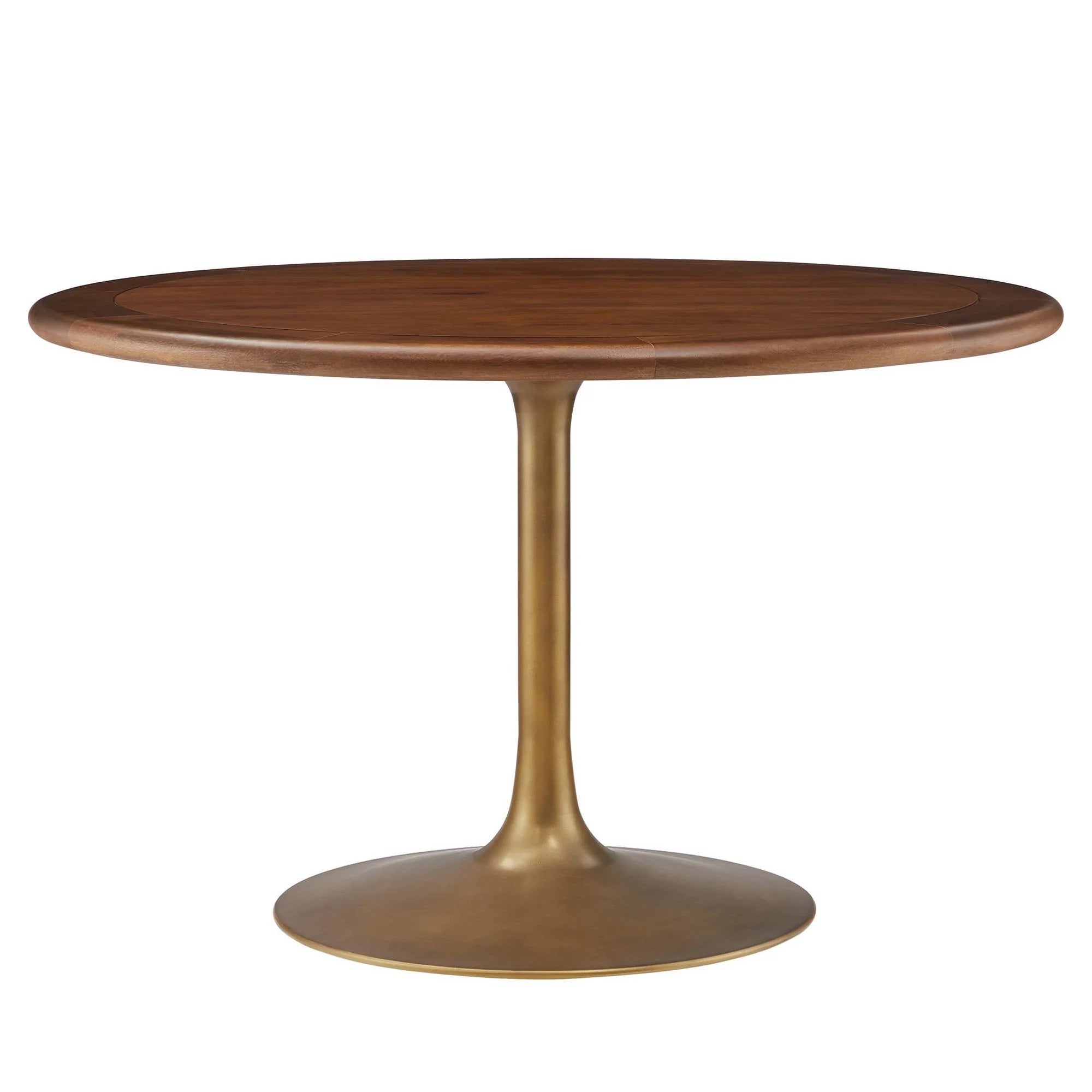 Lippa 48" Round Pedestal Solid Wood Dining Table - Brass Walnut Denmark Home
