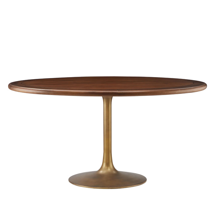Lippa 60" Round Pedestal Solid Wood Dining Table - Brass Walnut Denmark Home