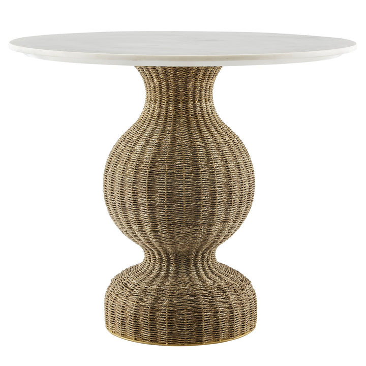 Loom Round Marble Dining Table – Woven Seagrass Pedestal Base 36" Denmark Home