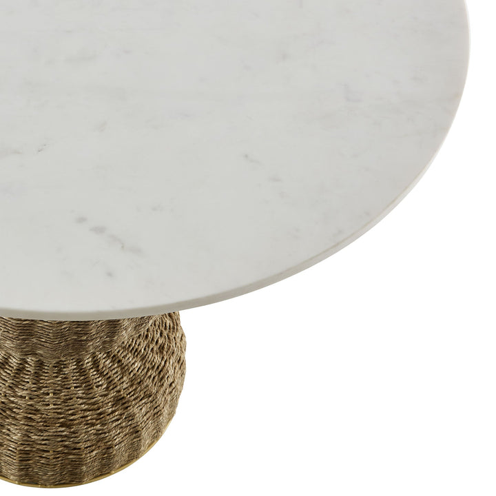 Loom Round Marble Dining Table – Woven Seagrass Pedestal Base 36" Denmark Home