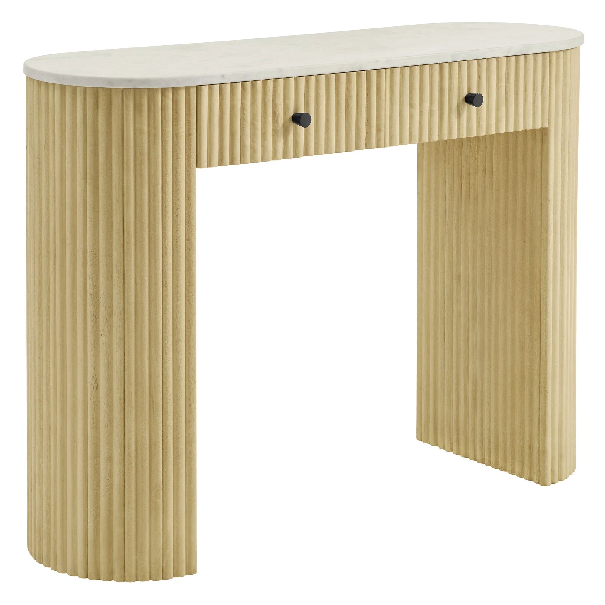 Potton 42" Curved Solid Wood and Marble Console Table - Natural Denmark Home