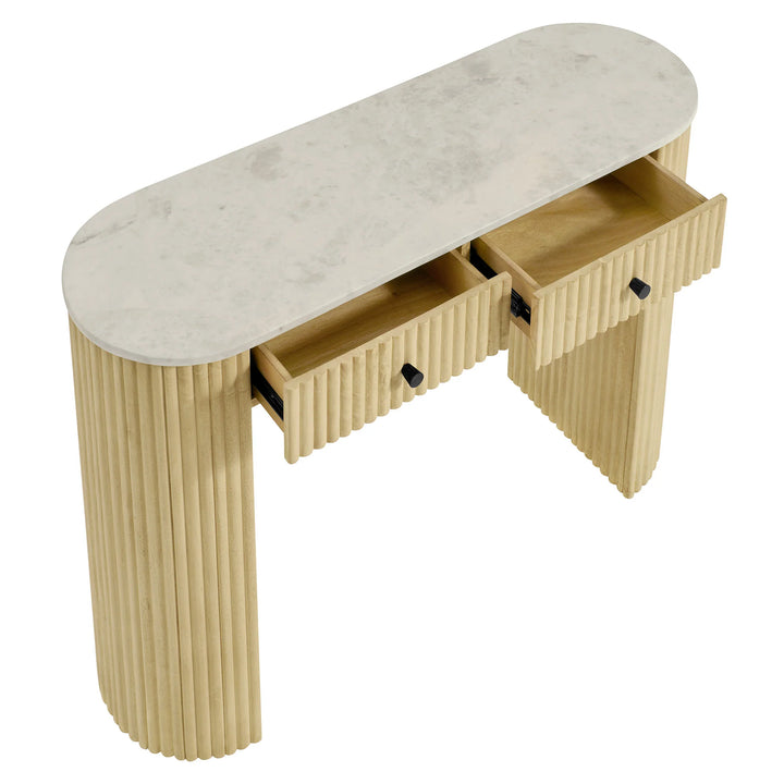 Potton 42" Curved Solid Wood and Marble Console Table - Natural Denmark Home