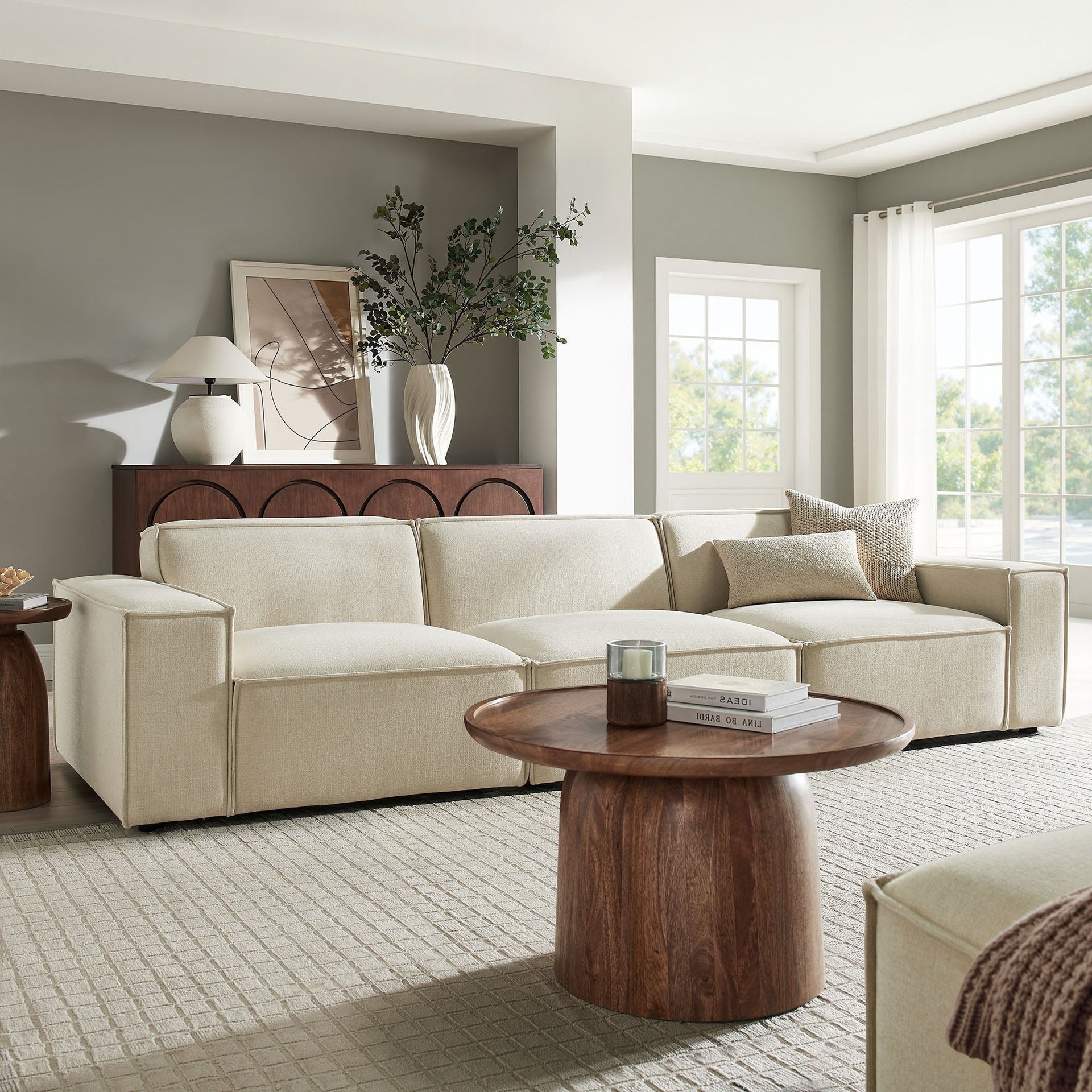 Lucent Performance Fabric 3-Piece Sectional Sofa –Ecru