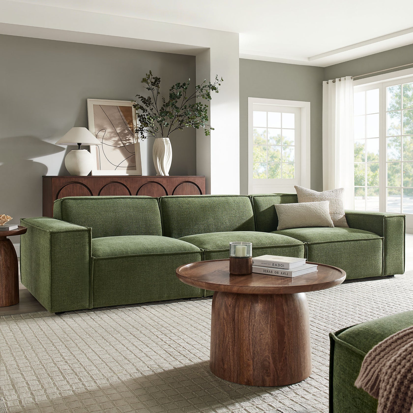 Lucent Performance Fabric 3-Piece Sectional Sofa - Foliage