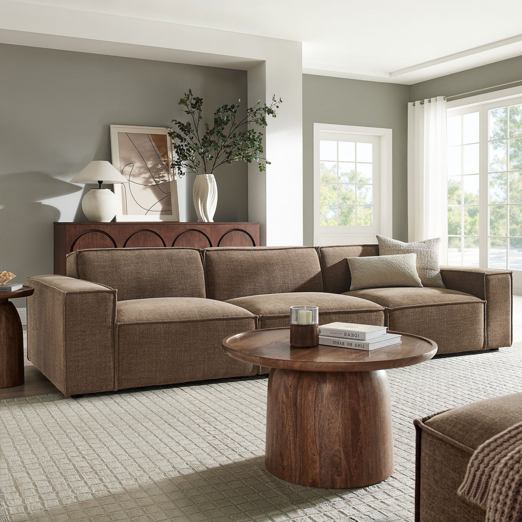 Lucent Performance Fabric 3-Piece Sectional Sofa - Mocha