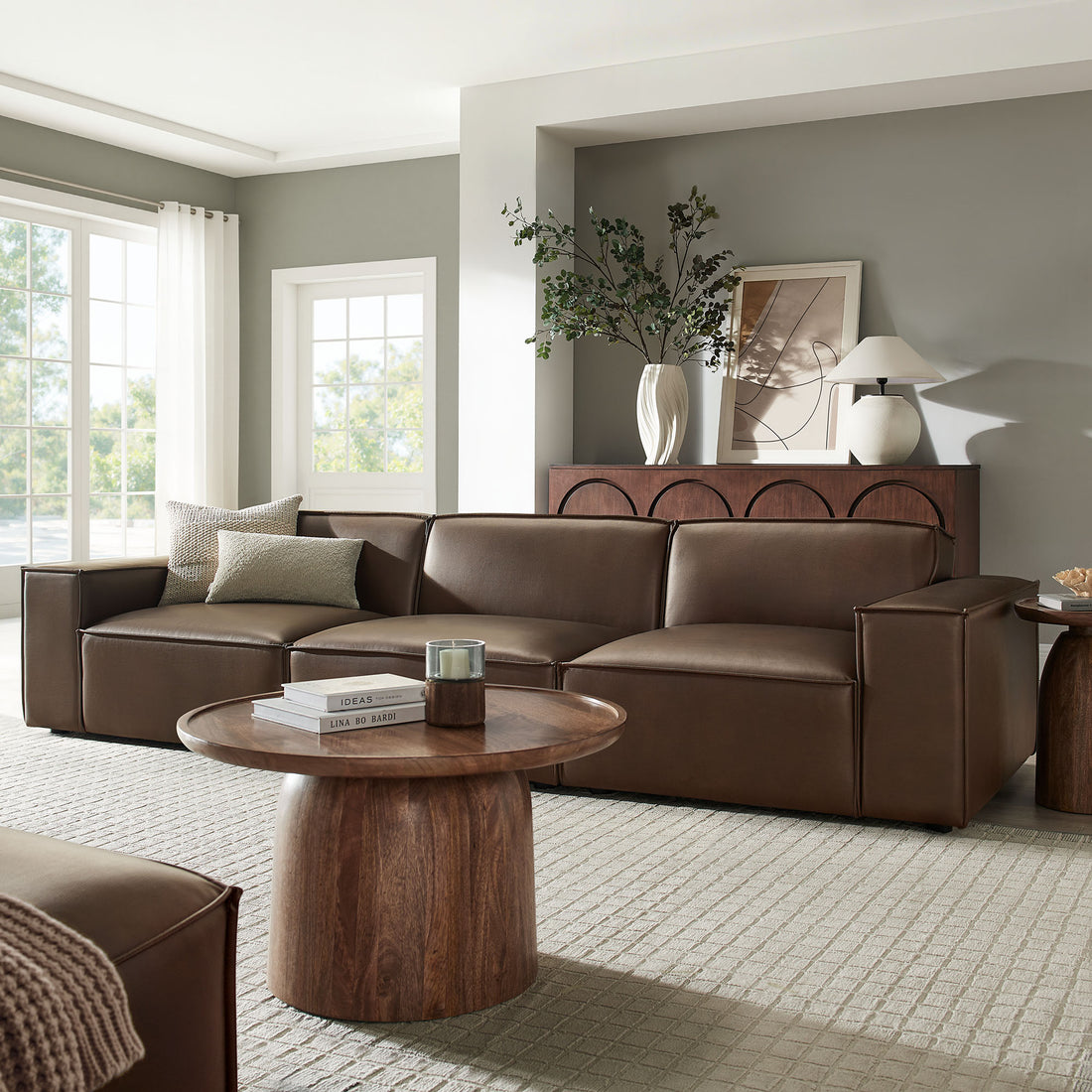 Lucent Vegan Leather 3-Piece Sectional Sofa- Espresso
