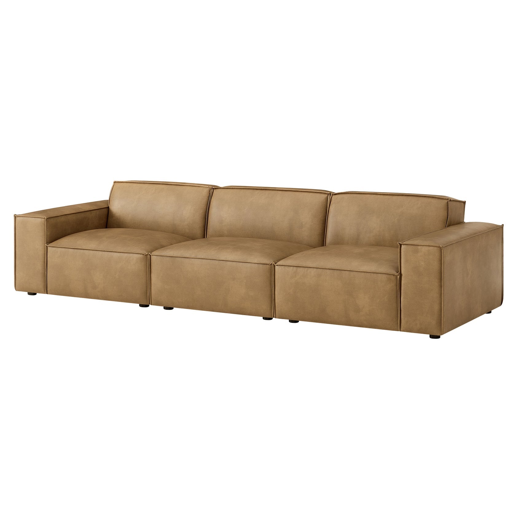 Lucent Vegan Leather 3-Piece Sectional Sofa- Toast