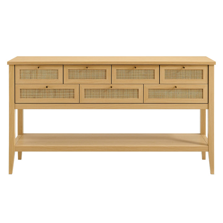 Elyra 62 Inch Rattan Console Table - Oak Denmark Home