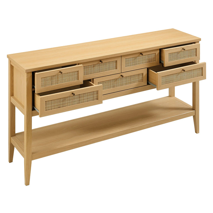 Elyra 62 Inch Rattan Console Table - Oak Denmark Home