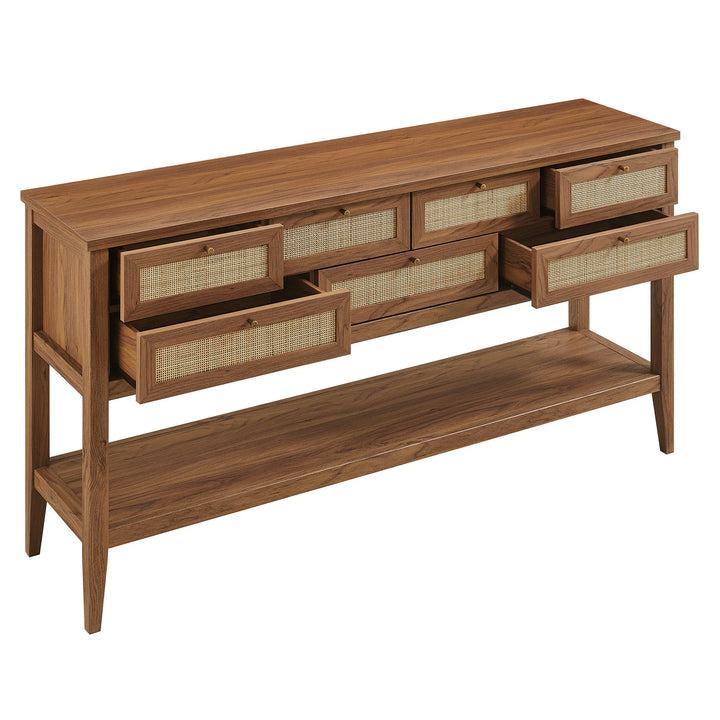 Elyra 62 Inch Rattan Console Table - Walnut Denmark Home