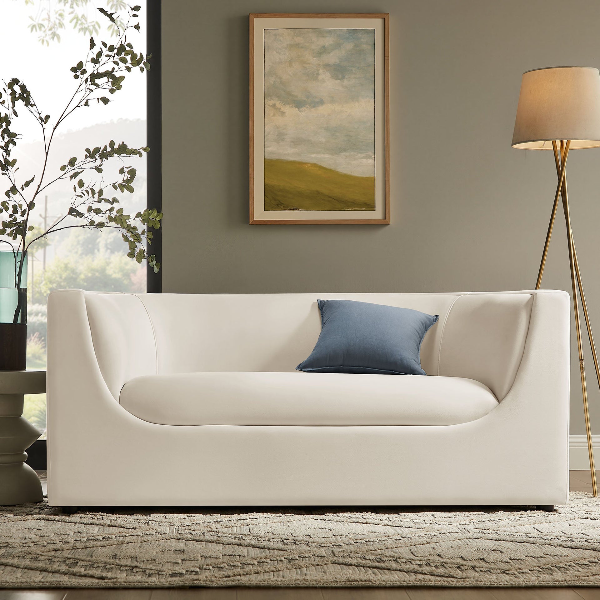 Moda Curved Performance Velvet Loveseat – Alabaster