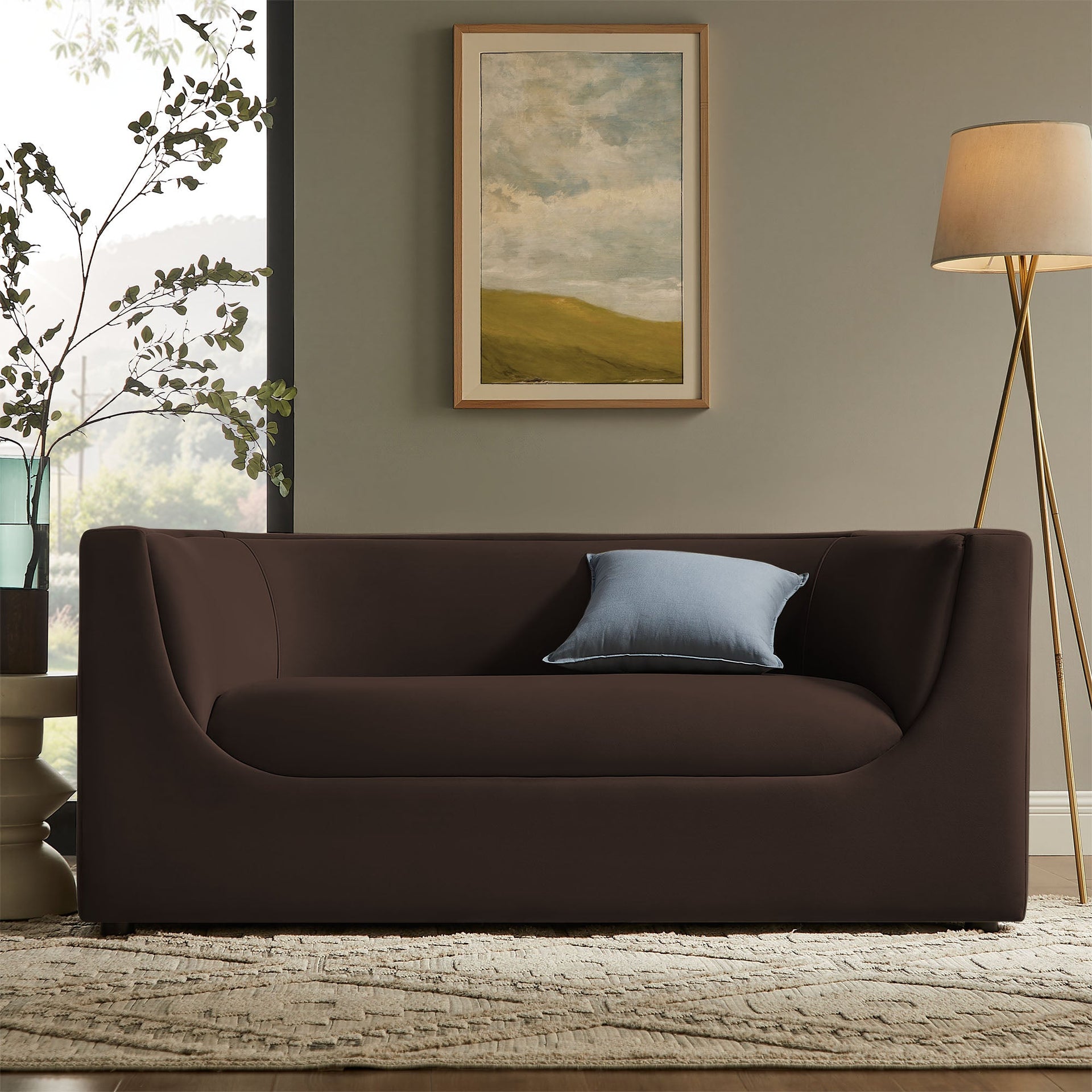 Moda 67" Curved Performance Velvet Loveseat – Chocolate Brown