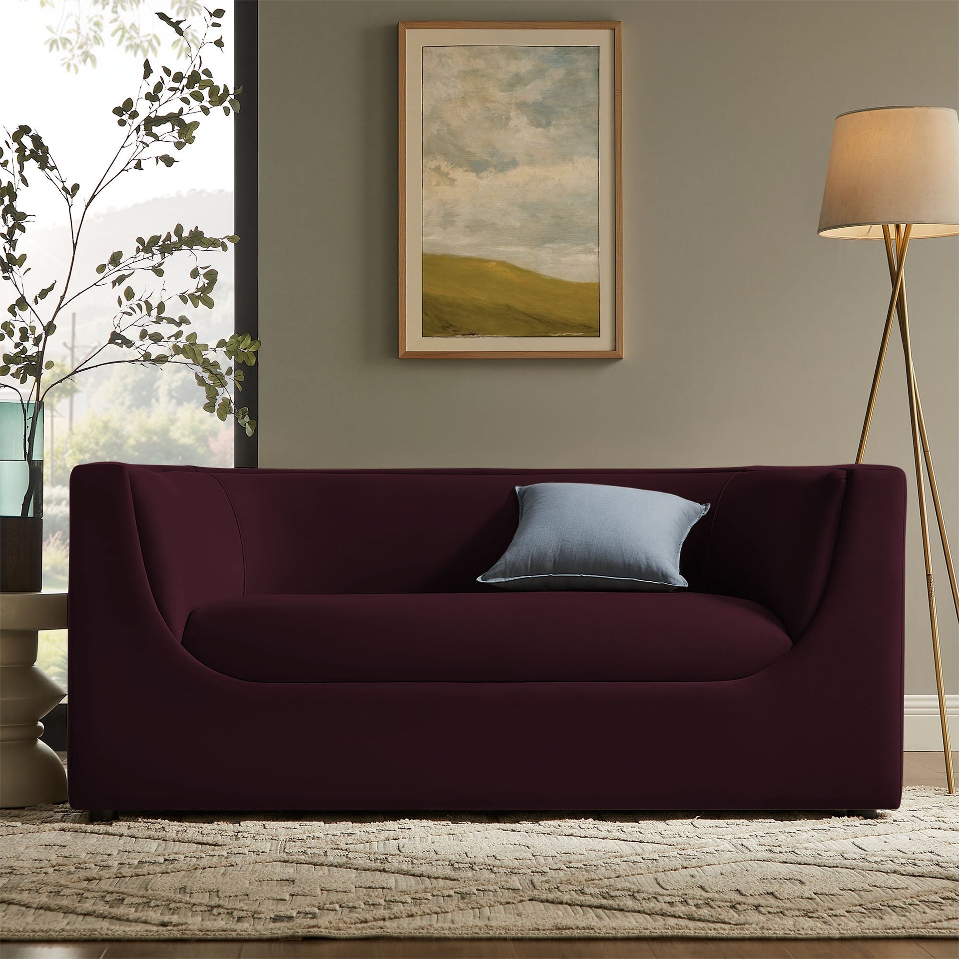 Moda Curved Performance Velvet Loveseat – Mulberry