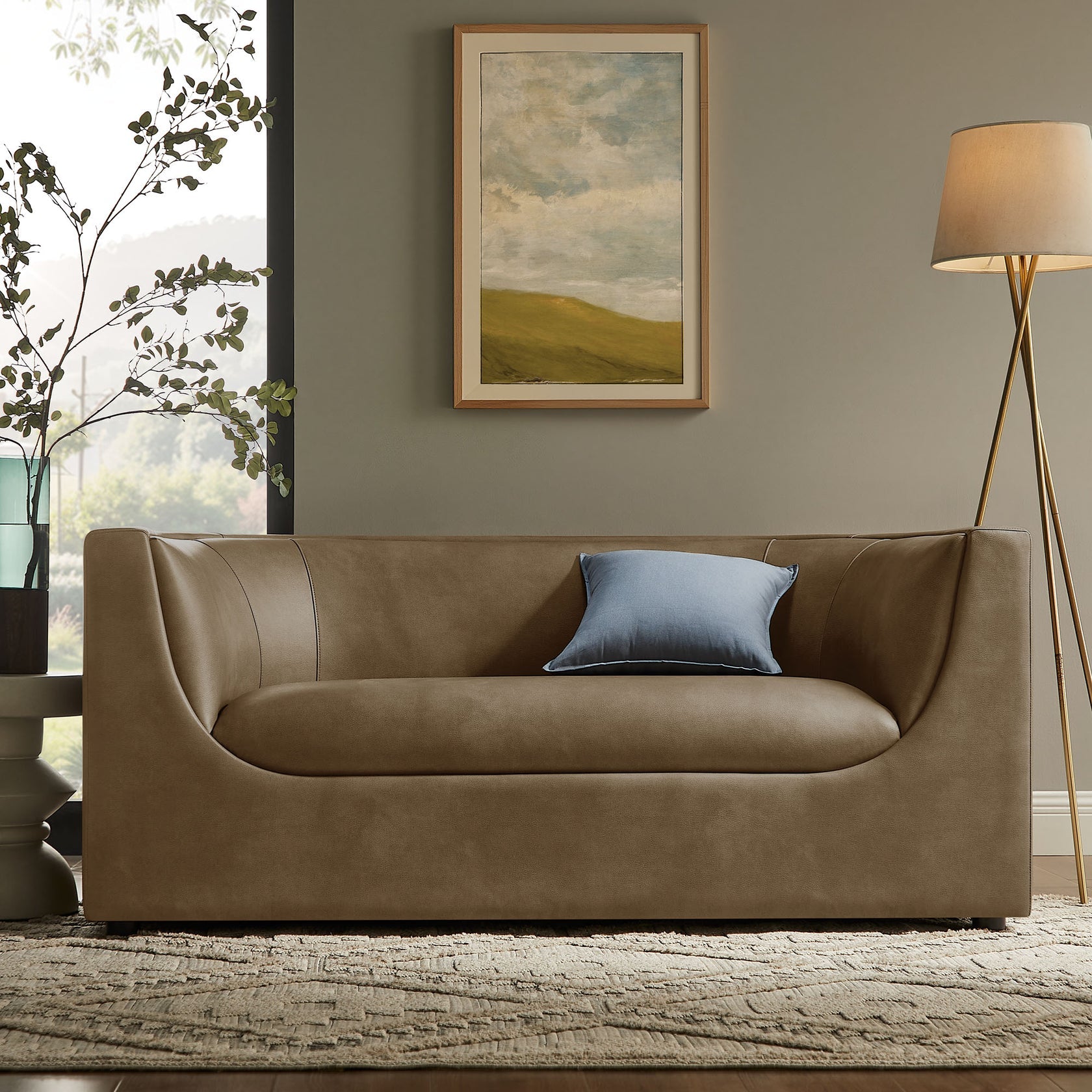 Moda 67" Curved Vegan Leather Loveseat – Mushroom Sculptural Modern
