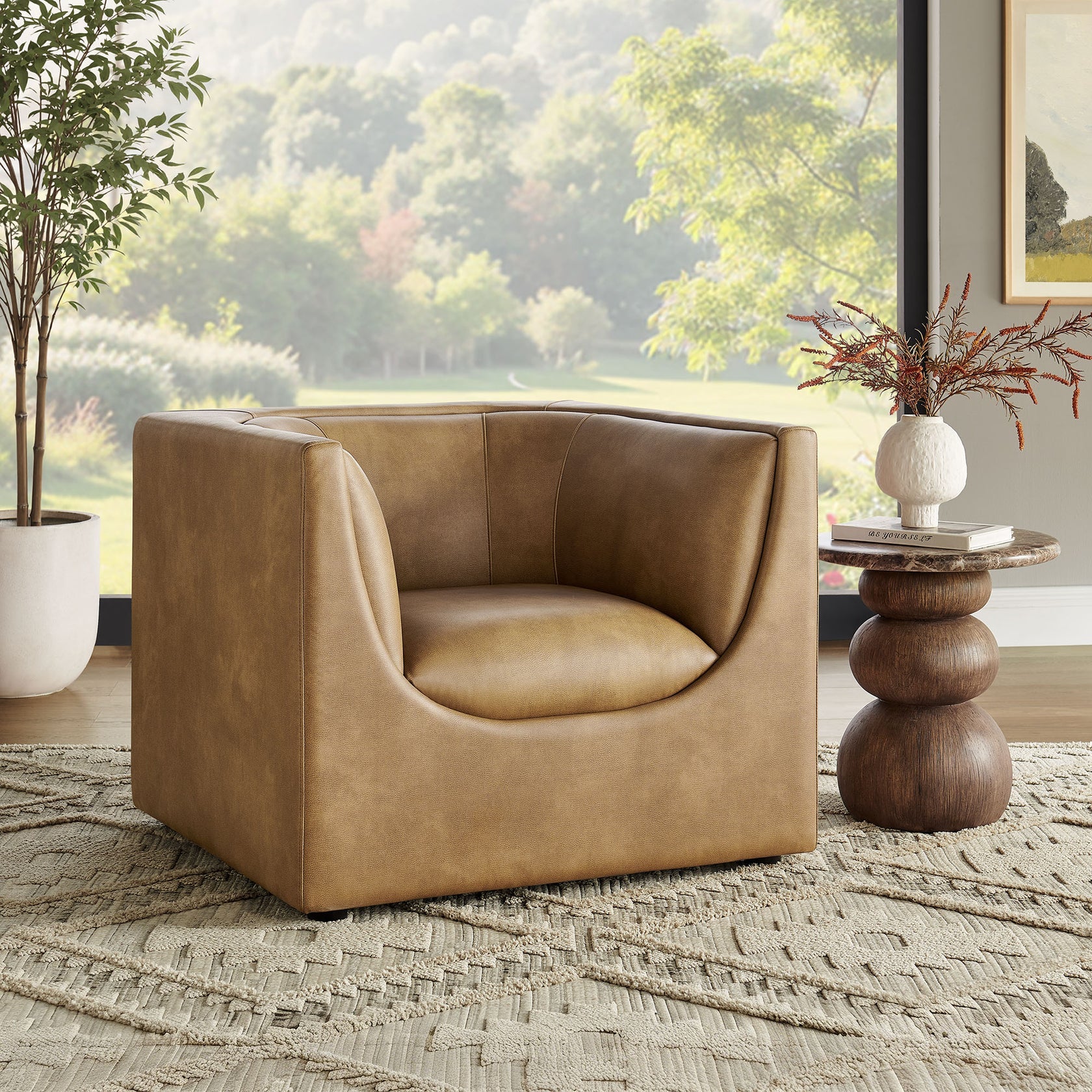 Moda Curved Vegan Leather Armchair – Toast Sculptural Modern