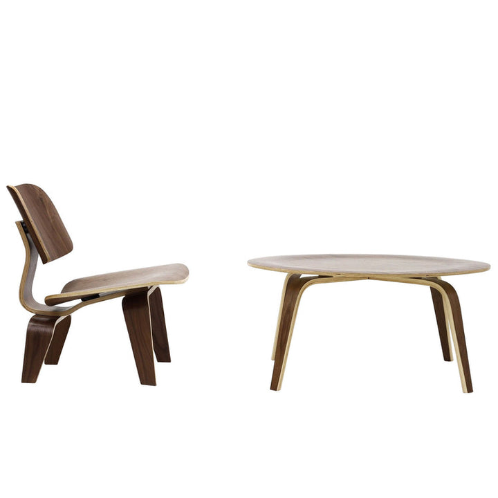 Kavora Molded Plywood Coffee Table and Lounge Chair Set  - Walnut Denmark Home