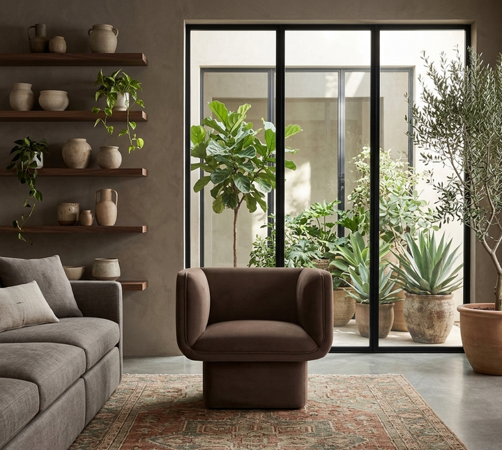Revo Velvet Accent Armchair-Chocolate Brown Denmark Home