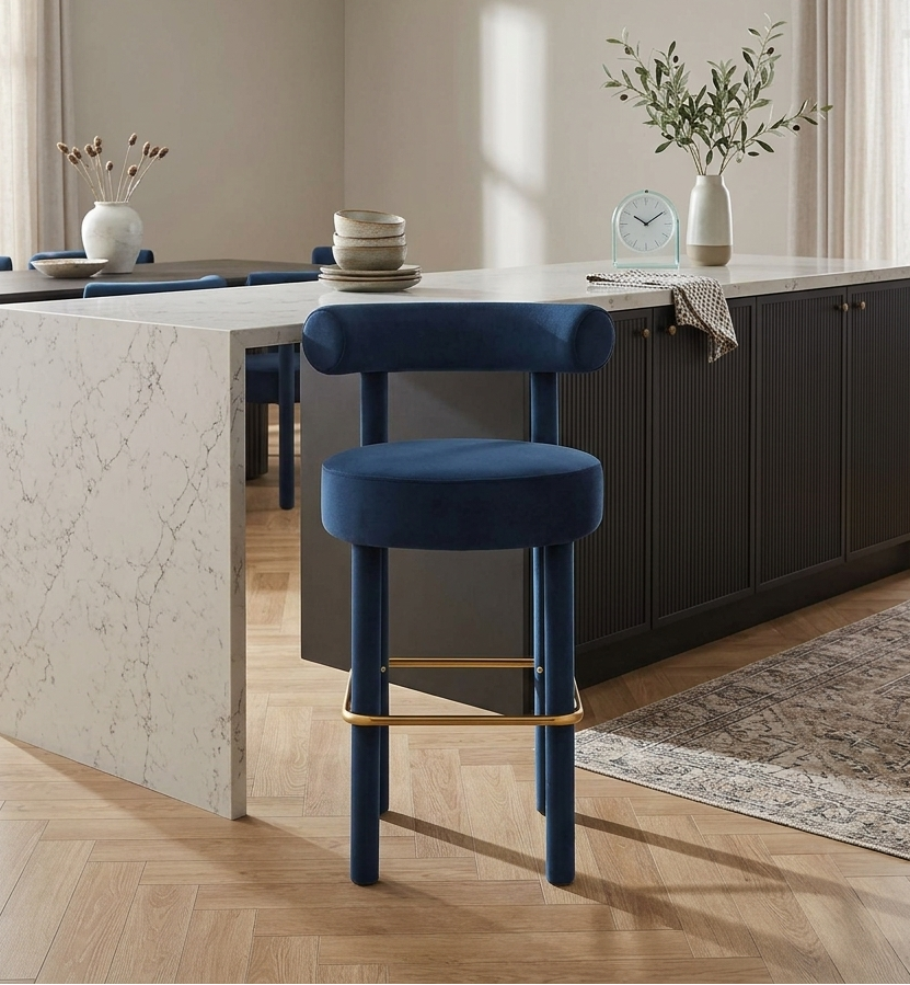 Zorn Bar Stool - Midnight Blue Gold Denmark Home