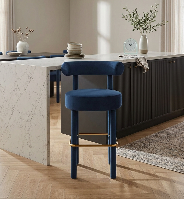Zorn Bar Stool - Midnight Blue Gold Denmark Home