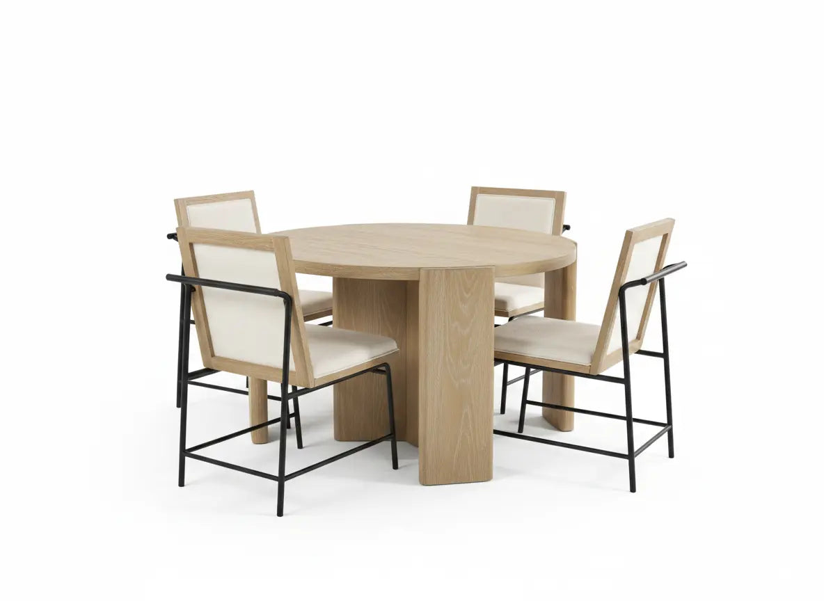 Virek 5-Piece Dining Table Set – Oak with Metal Leg Frame Denmark Home