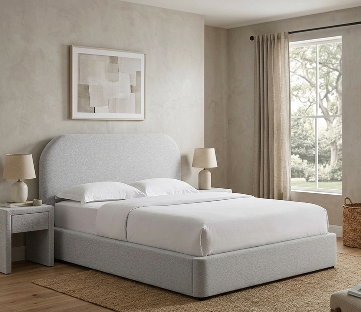 Elskov Full Platform Bed - Heathered Weave Light Gray Denmark Home