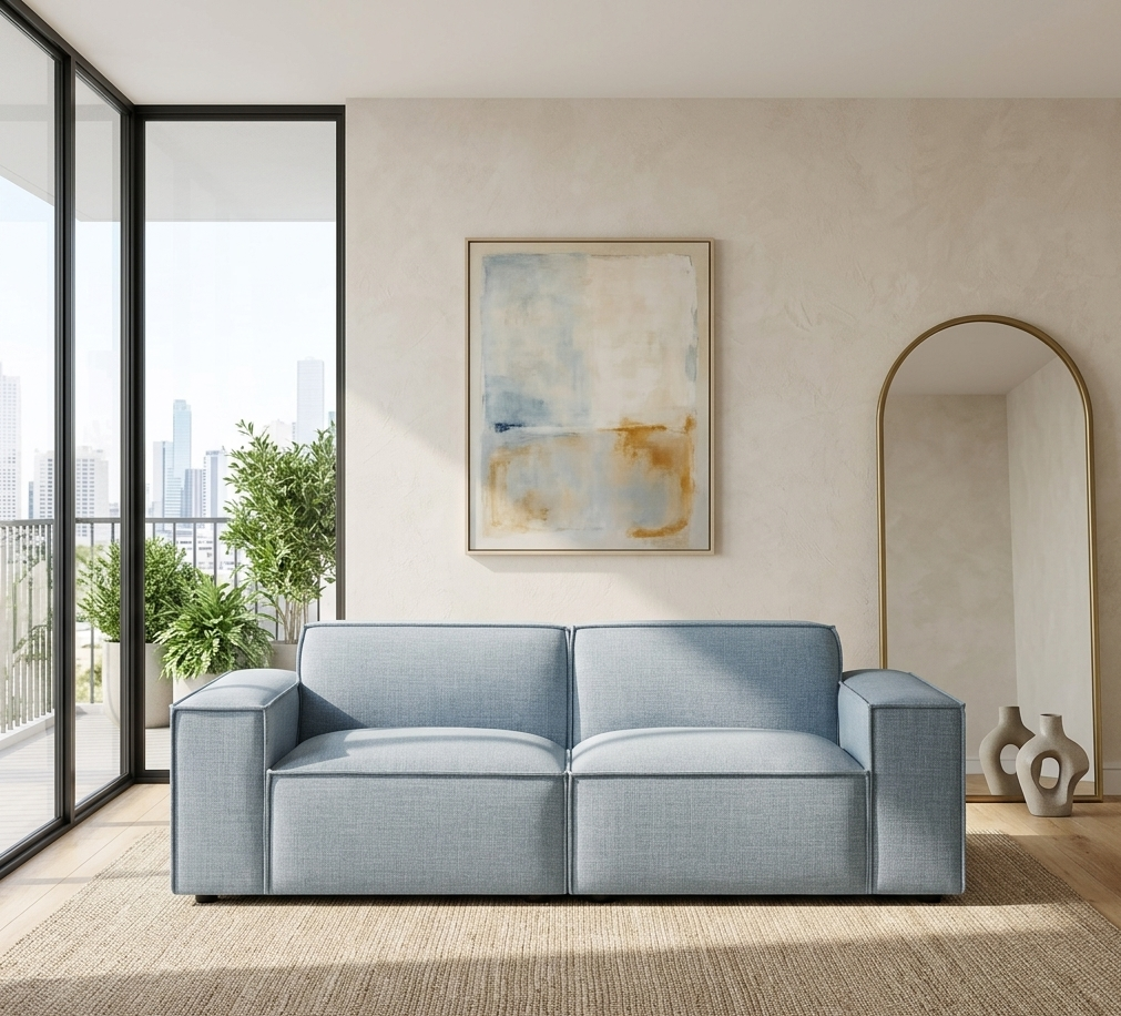Lucent Fabric 2-Piece Sectional Loveseat – Sky Blue
