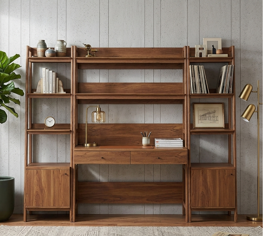 Teak Office Desk and Bookcase Set  - Walnut Denmark Home