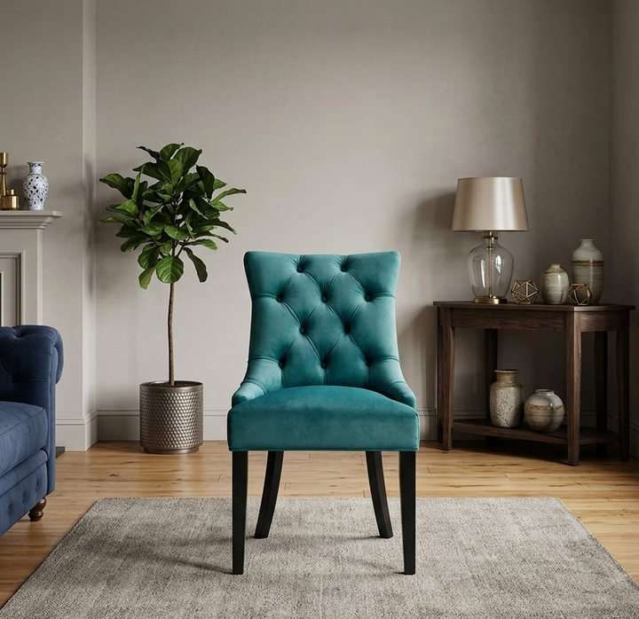 Bleich Tufted Velvet Dining Chair - Teal Denmark Home