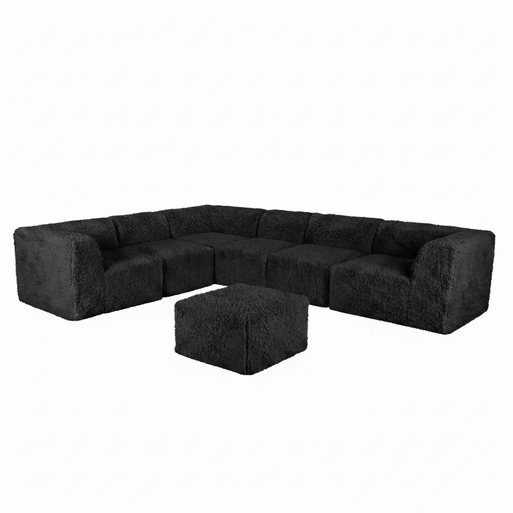 Riff Large L-Sectional Sofa with Ottoman – Black Faux Fur Denmark Home
