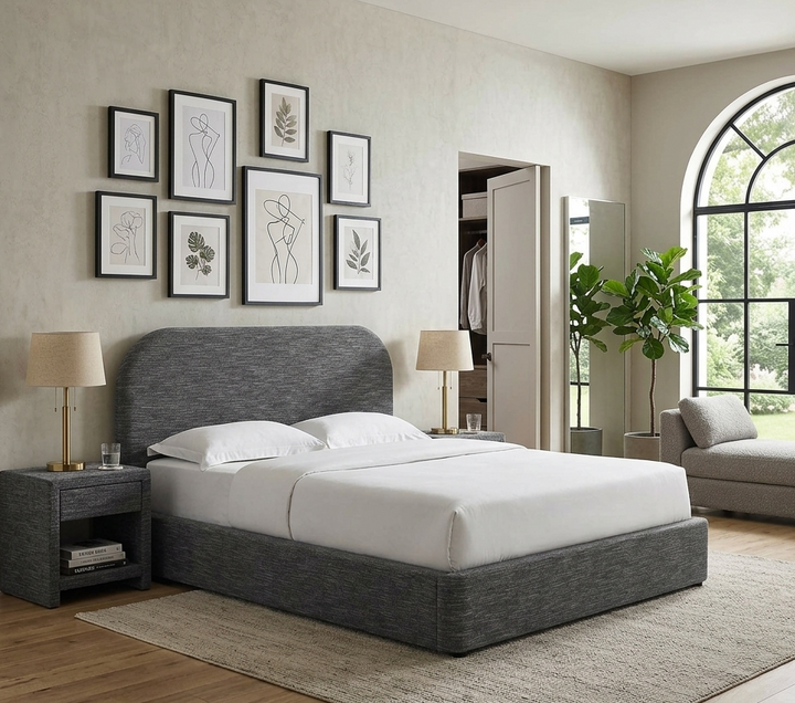 Elskov Queen Platform Bed - Heathered Weave Slate Denmark Home