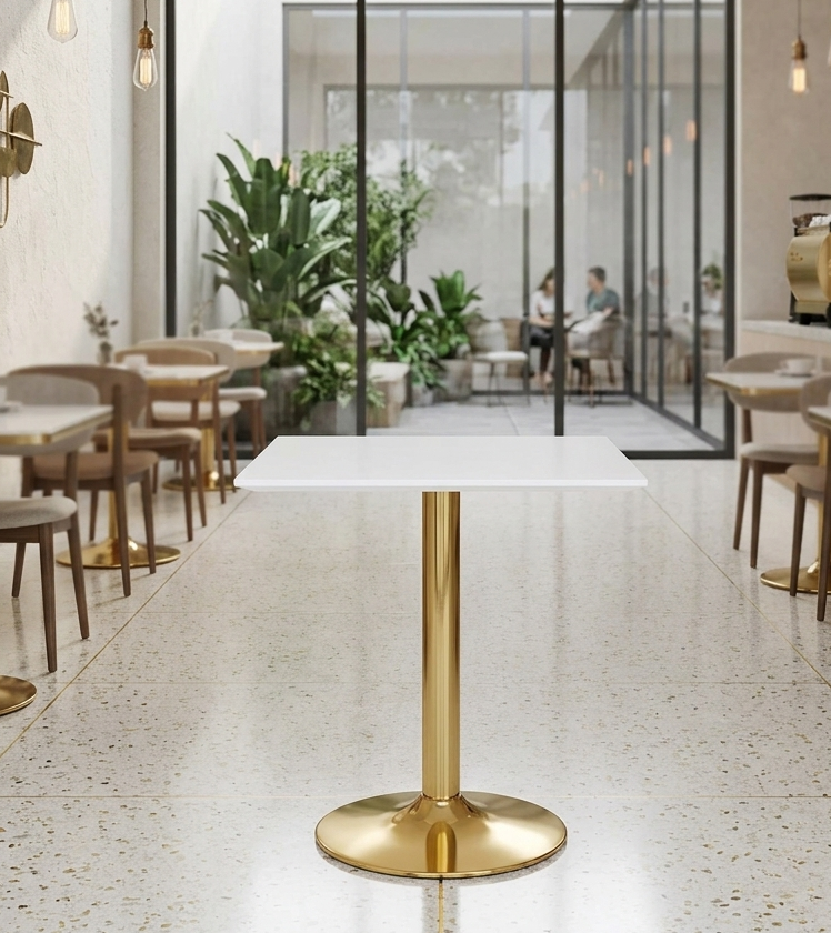 Crest Square Dining Table – White Top with Gold Pedestal Base 28" Denmark Home