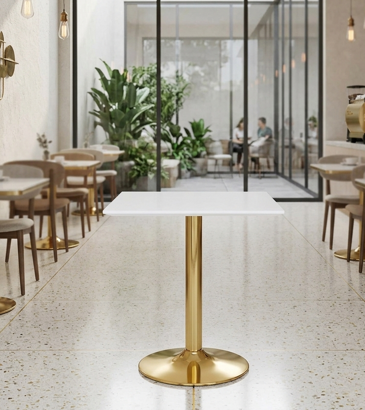 Crest Square Dining Table – White Top with Gold Pedestal Base 28" Denmark Home