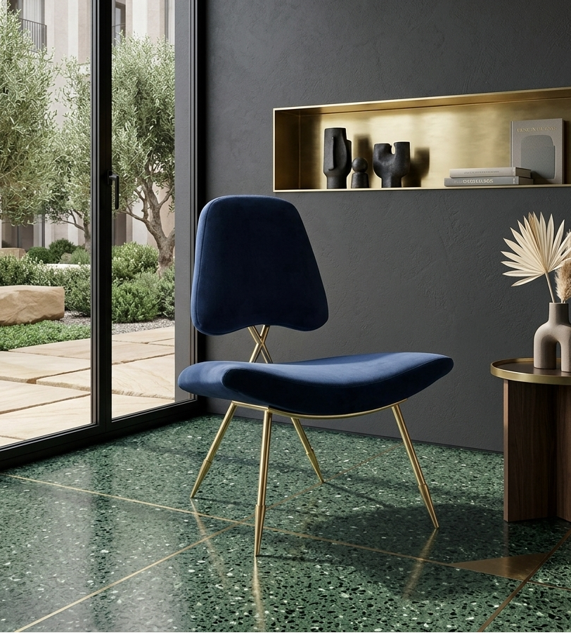 Sod Velvet Lounge Chair - Navy Denmark Home