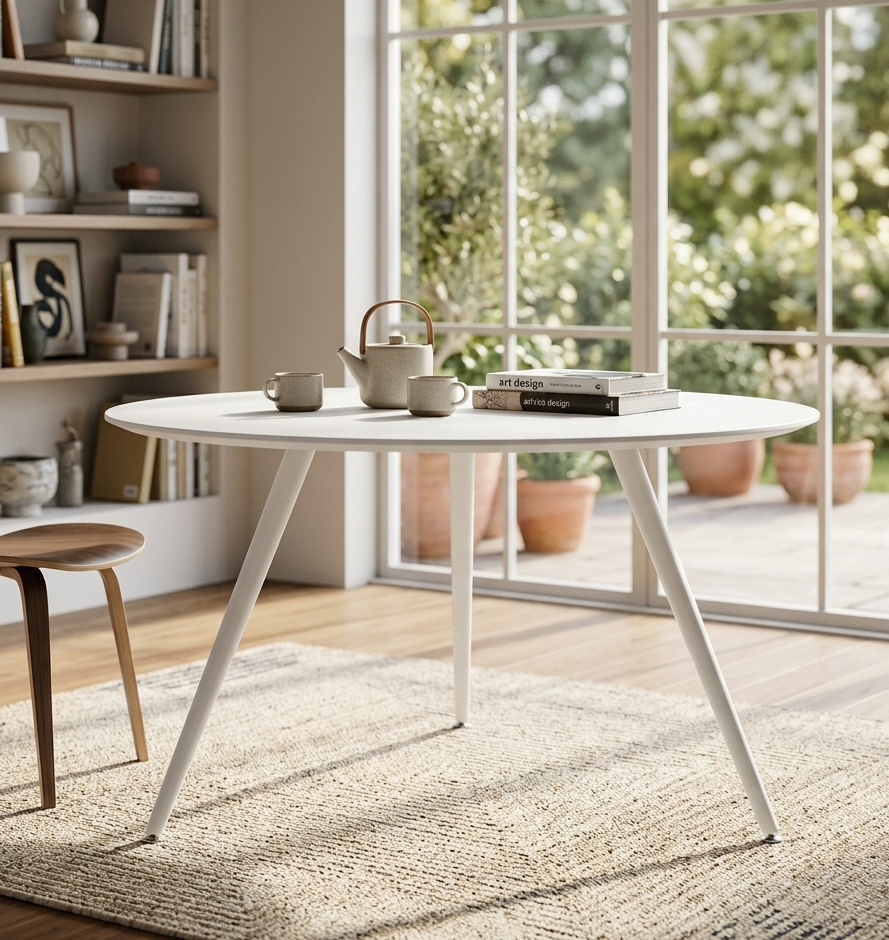 Novara Round Wood Dining Table 60" - White Denmark Home