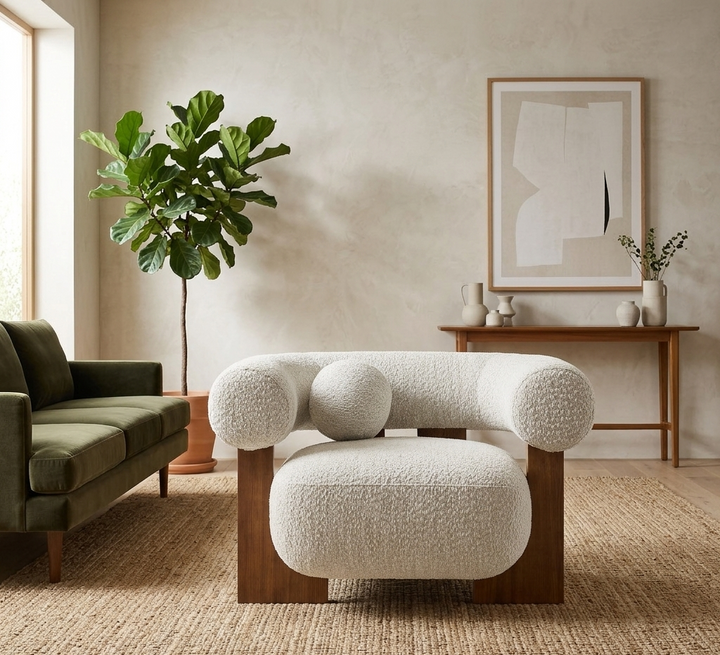 Ellie Boucle Accent Chair-Pearl Denmark Home