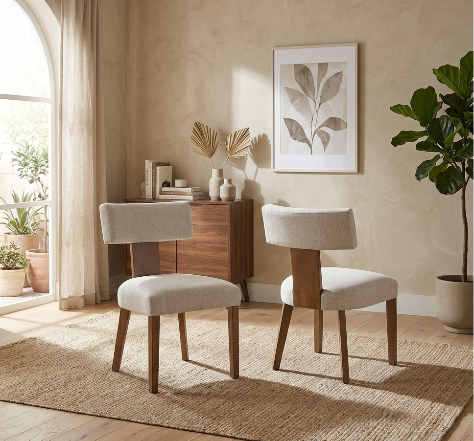 Sevré Dining Chair Set - Heathered Weave Ivory Deep Brown Denmark Home