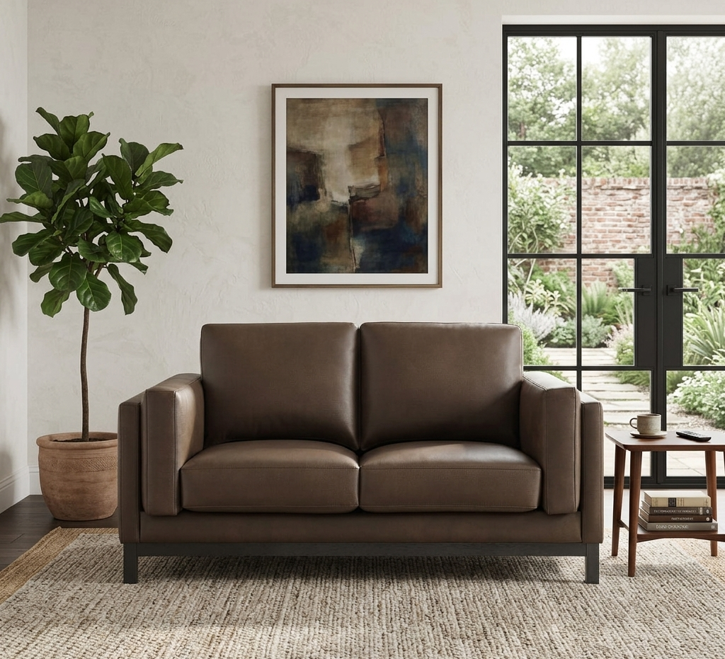 Elavare Vegan Leather Lounge Sofa – Espresso