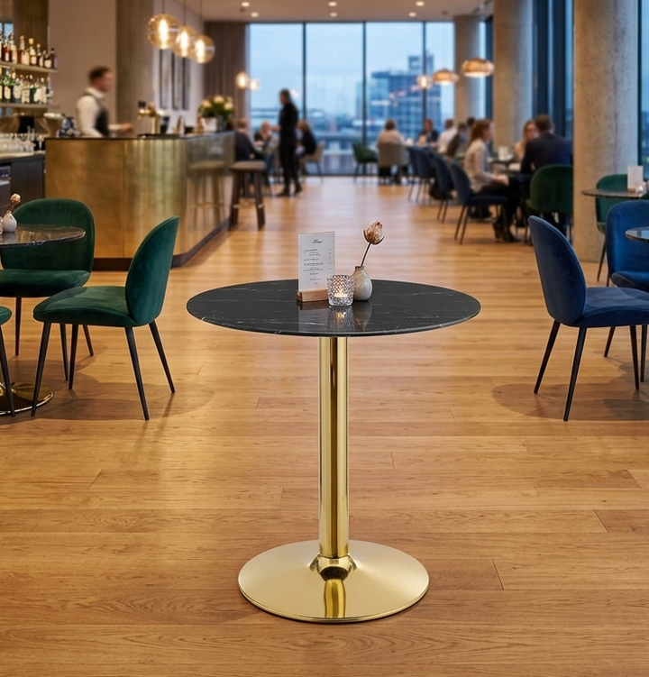 Crest Round Artificial Marble Dining Table – Gold Pedestal Base 28" Denmark Home