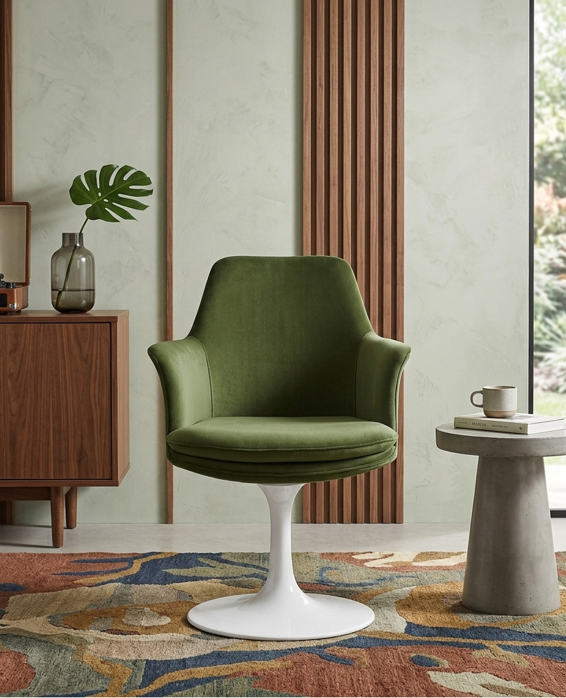 Nuvora Velvet Swivel Dining Armchair - White Moss Green Denmark Home