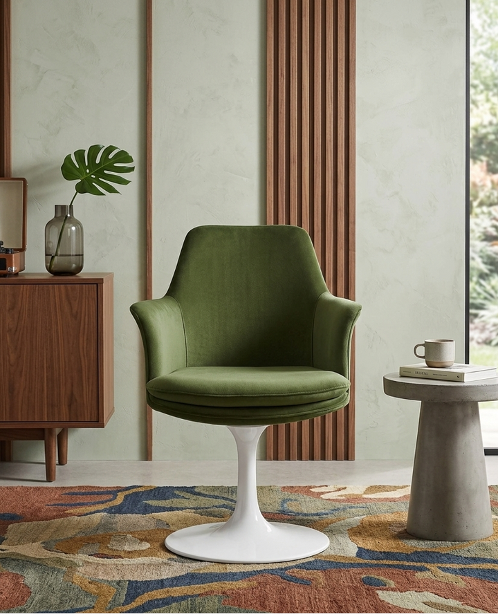 Nuvora Velvet Swivel Dining Armchair - White Moss Green Denmark Home