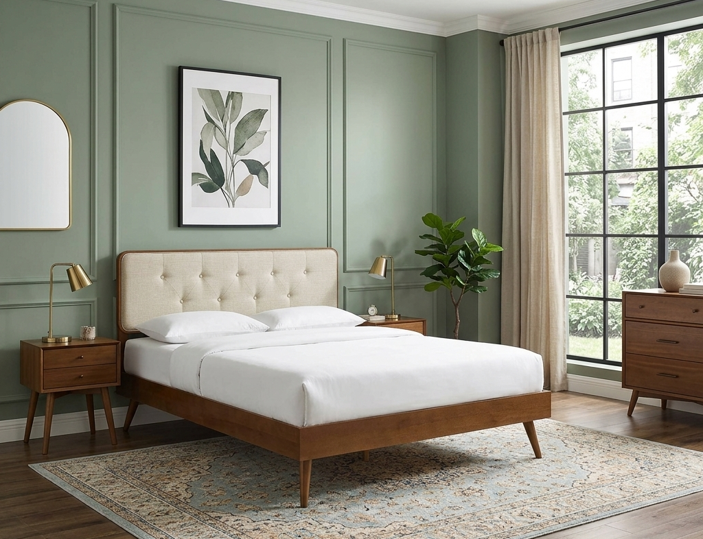 Alva Queen Platform Bed - Walnut Beige Denmark Home