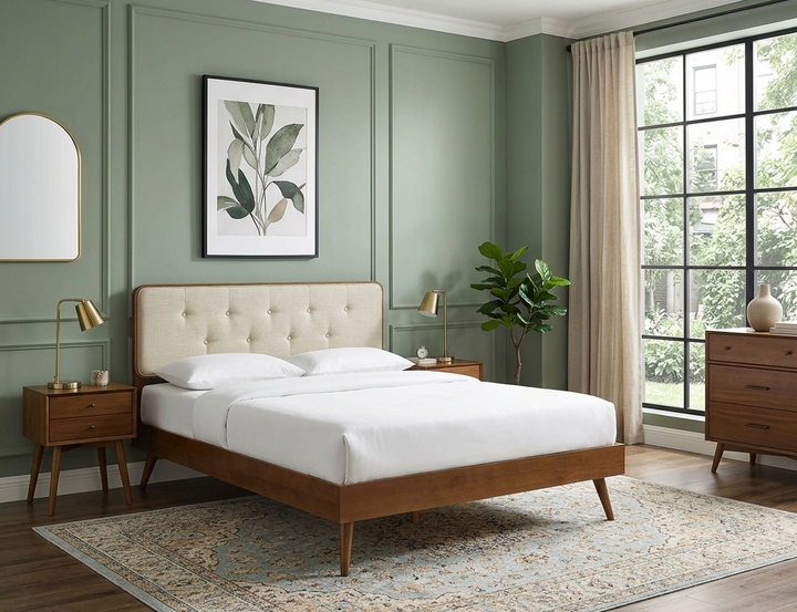Alva Queen Platform Bed - Walnut Beige Denmark Home
