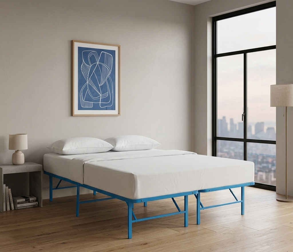 Maja Stainless Steel Queen Platform Bed Frame - Light Blue Denmark Home