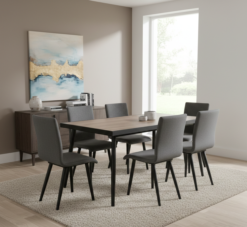Freja Dining Table – Gray Finish with Metal Framed Top