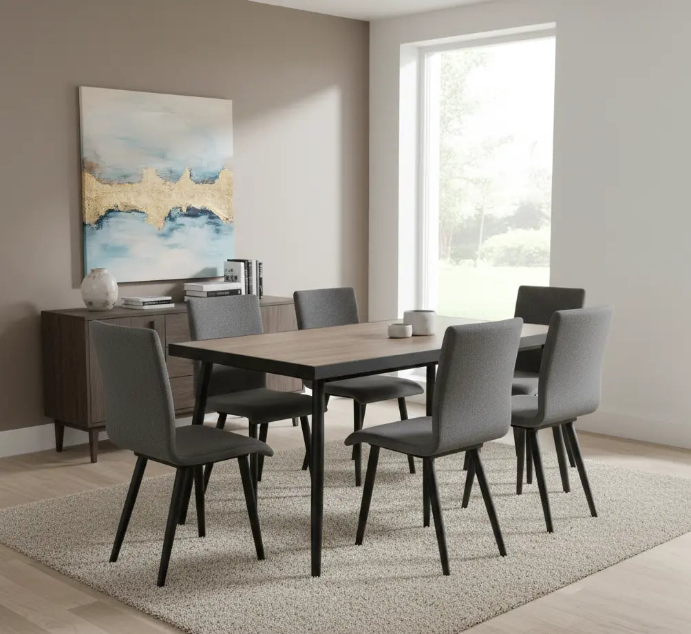 Freja Dining Table – Gray Finish with Metal Framed Top Denmark Home